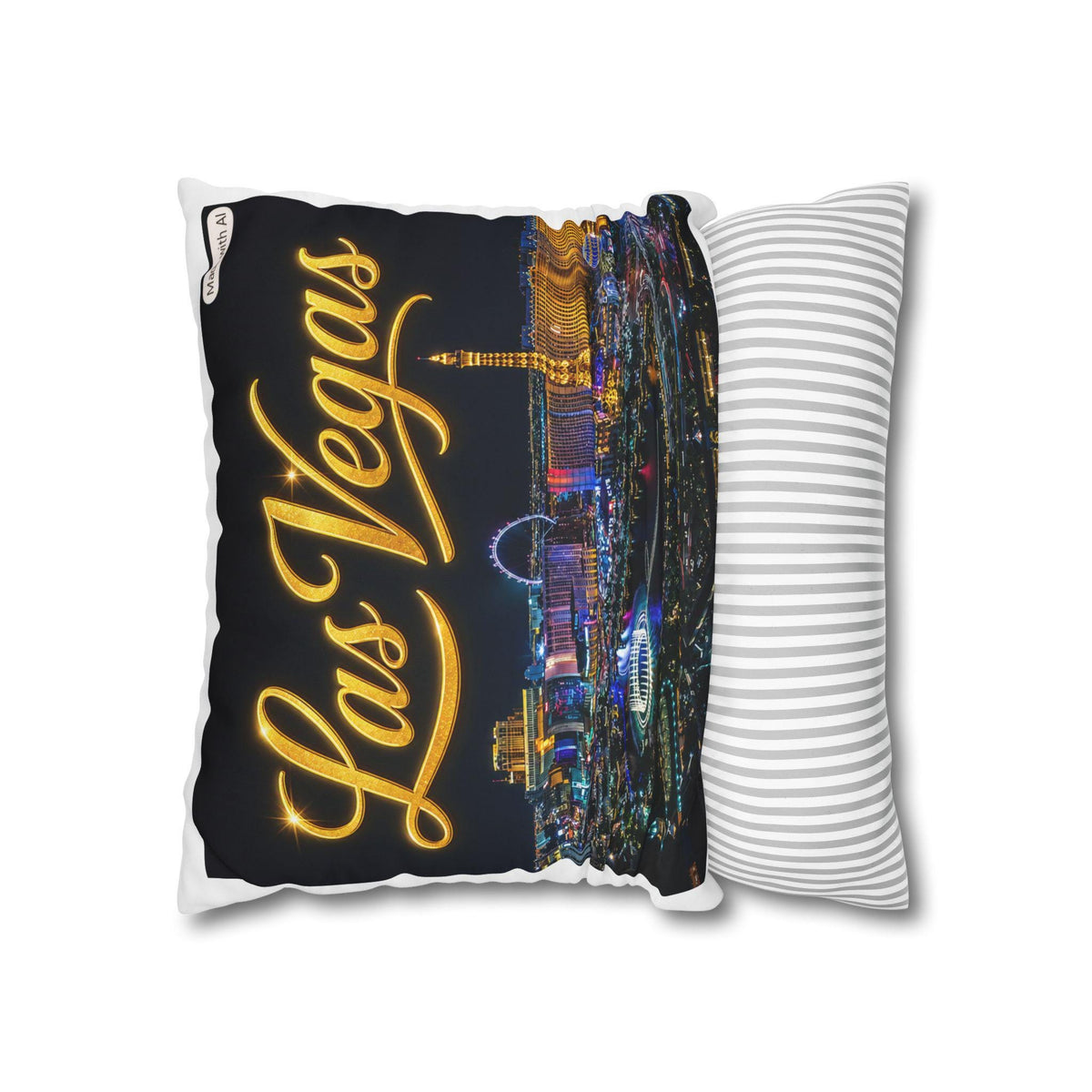Las Vegas Skyline Pillowcase | Neon Strip Night View Square Pillow