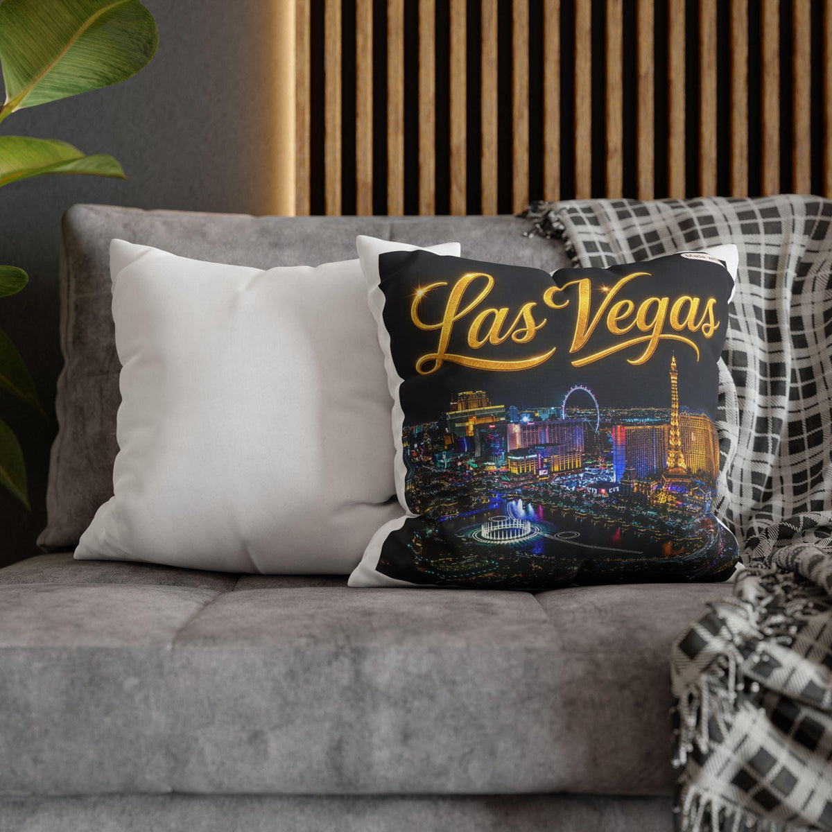 Las Vegas Skyline Pillowcase | Neon Strip Night View Square Pillow