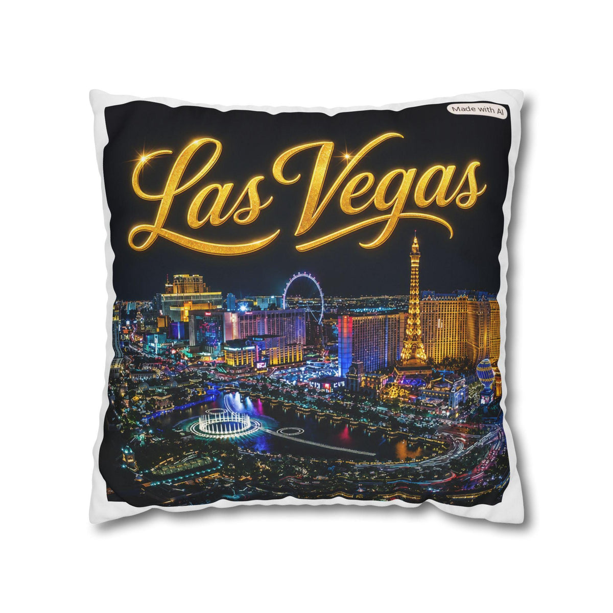 Las Vegas Skyline Pillowcase | Neon Strip Night View Square Pillow