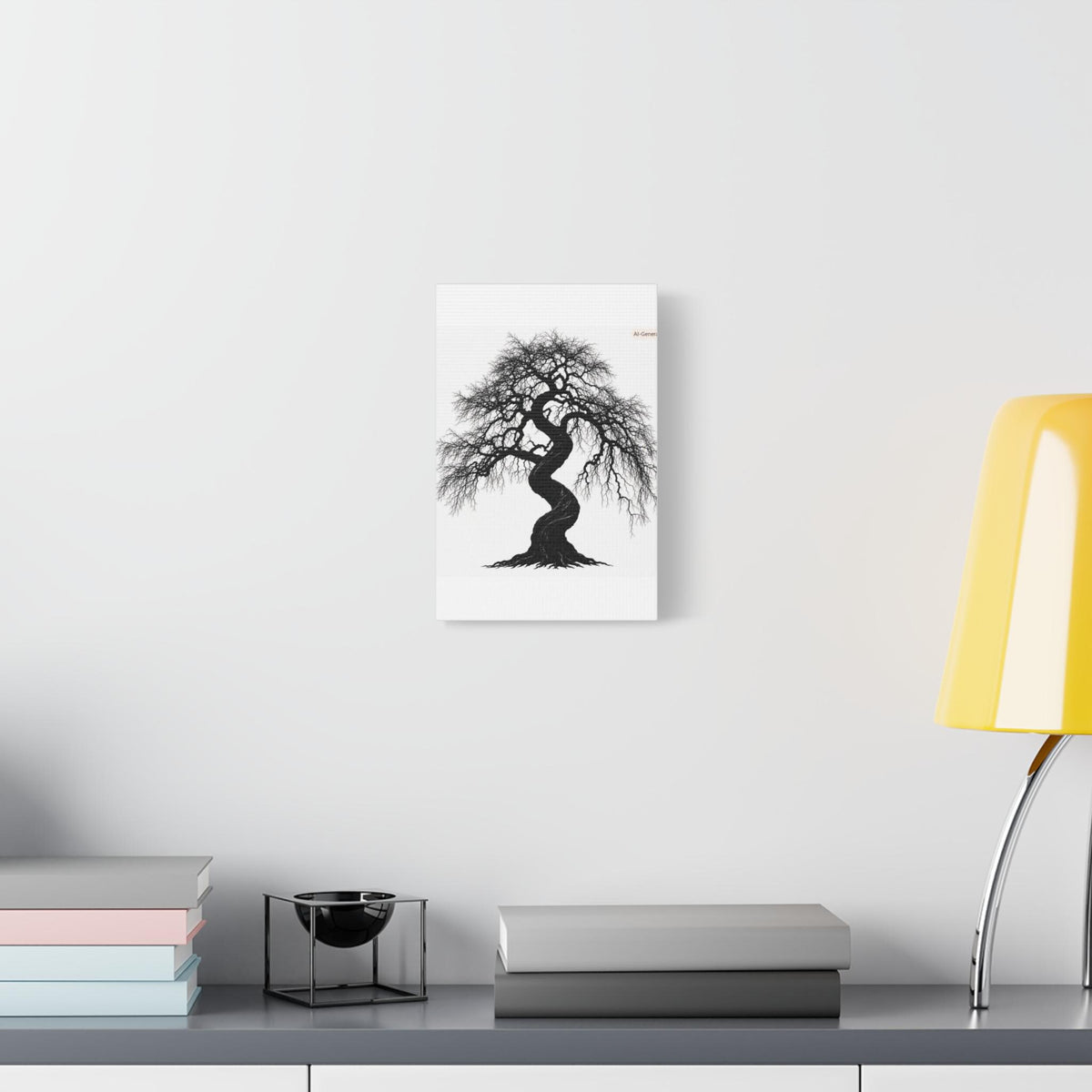 Twisted Tree Silhouette Canvas Print: Polycotton Wall Art, Pinewood Frame
