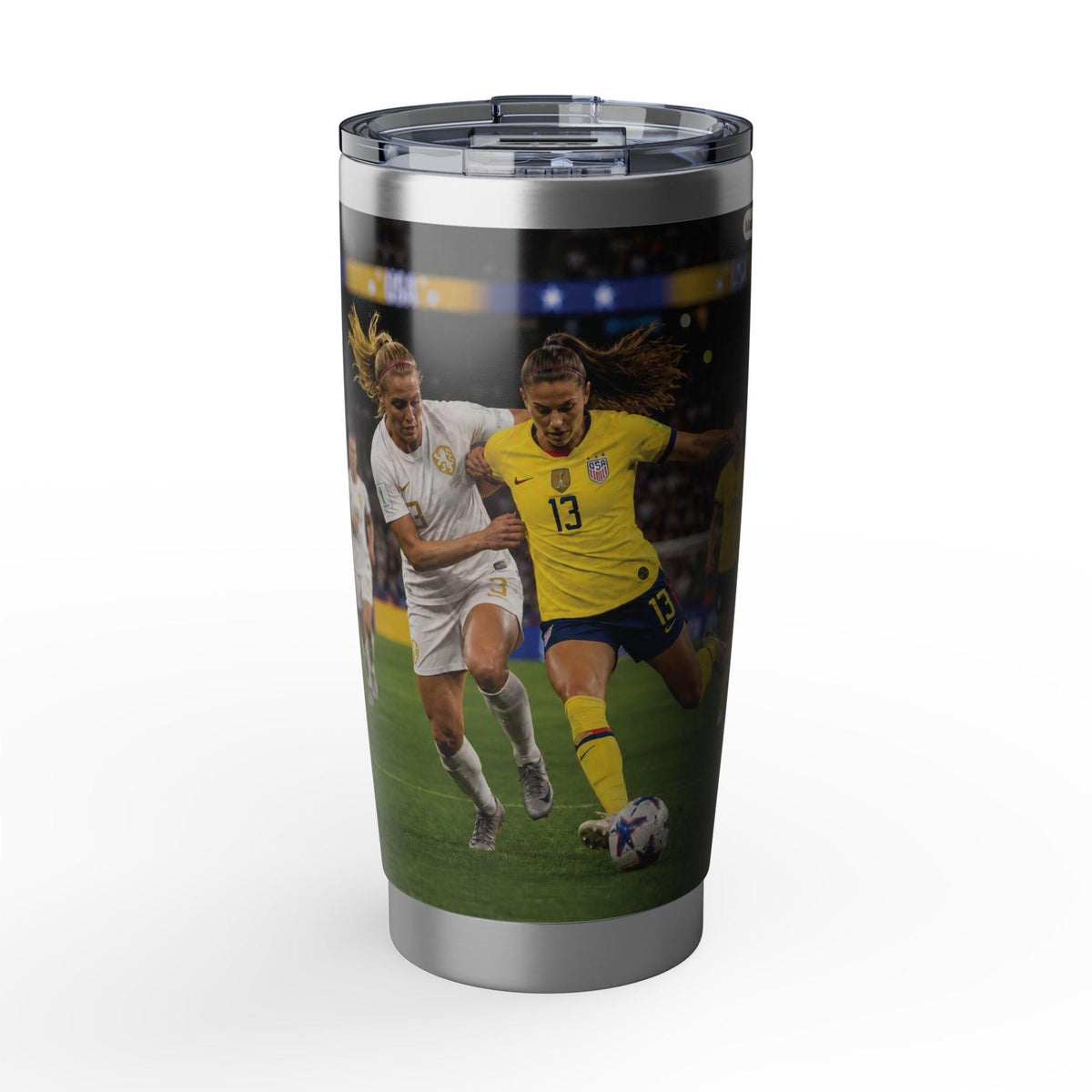 Female Soccer Players action shot Tumbler | 20oz stainless steel travel cup