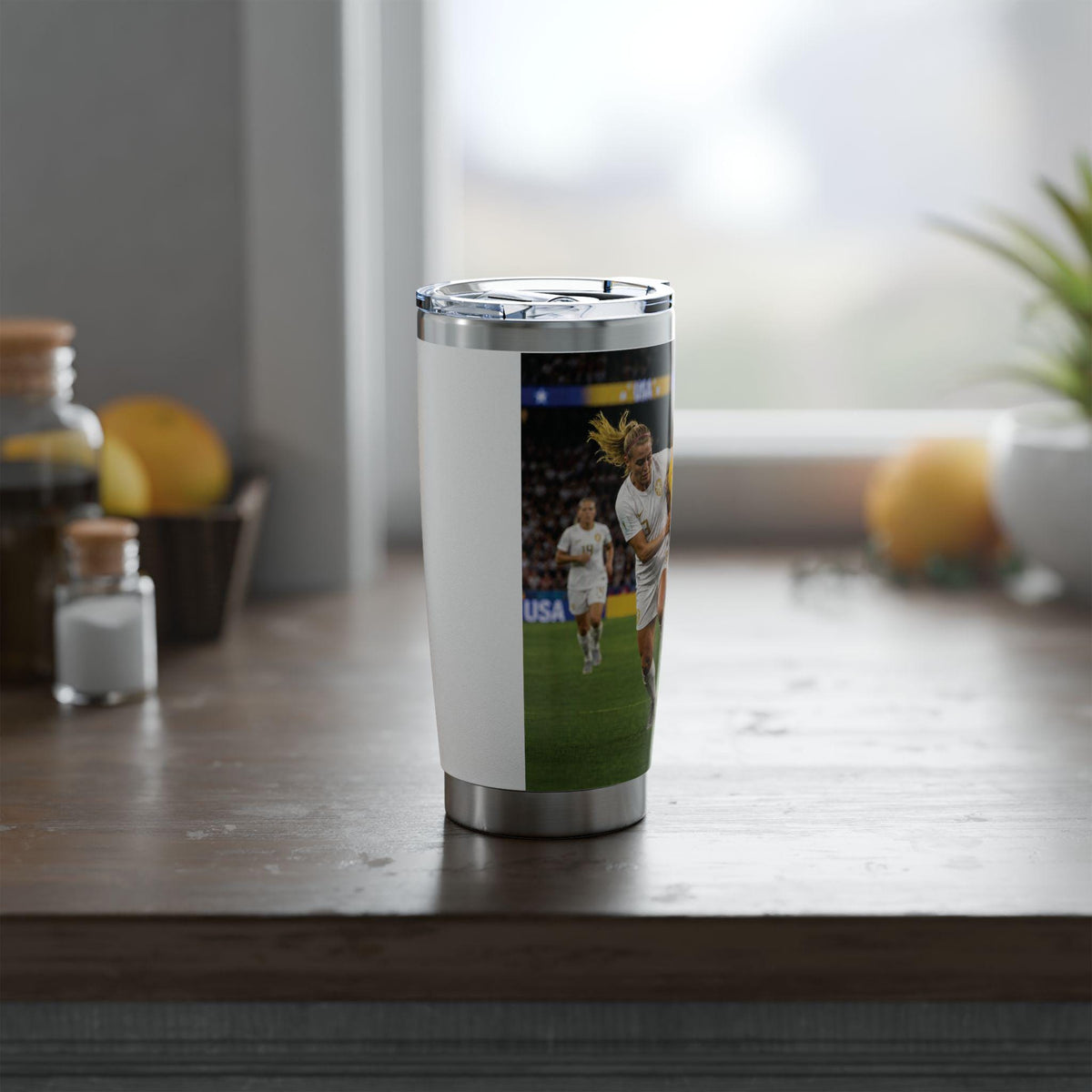 Female Soccer Players action shot Tumbler | 20oz stainless steel travel cup
