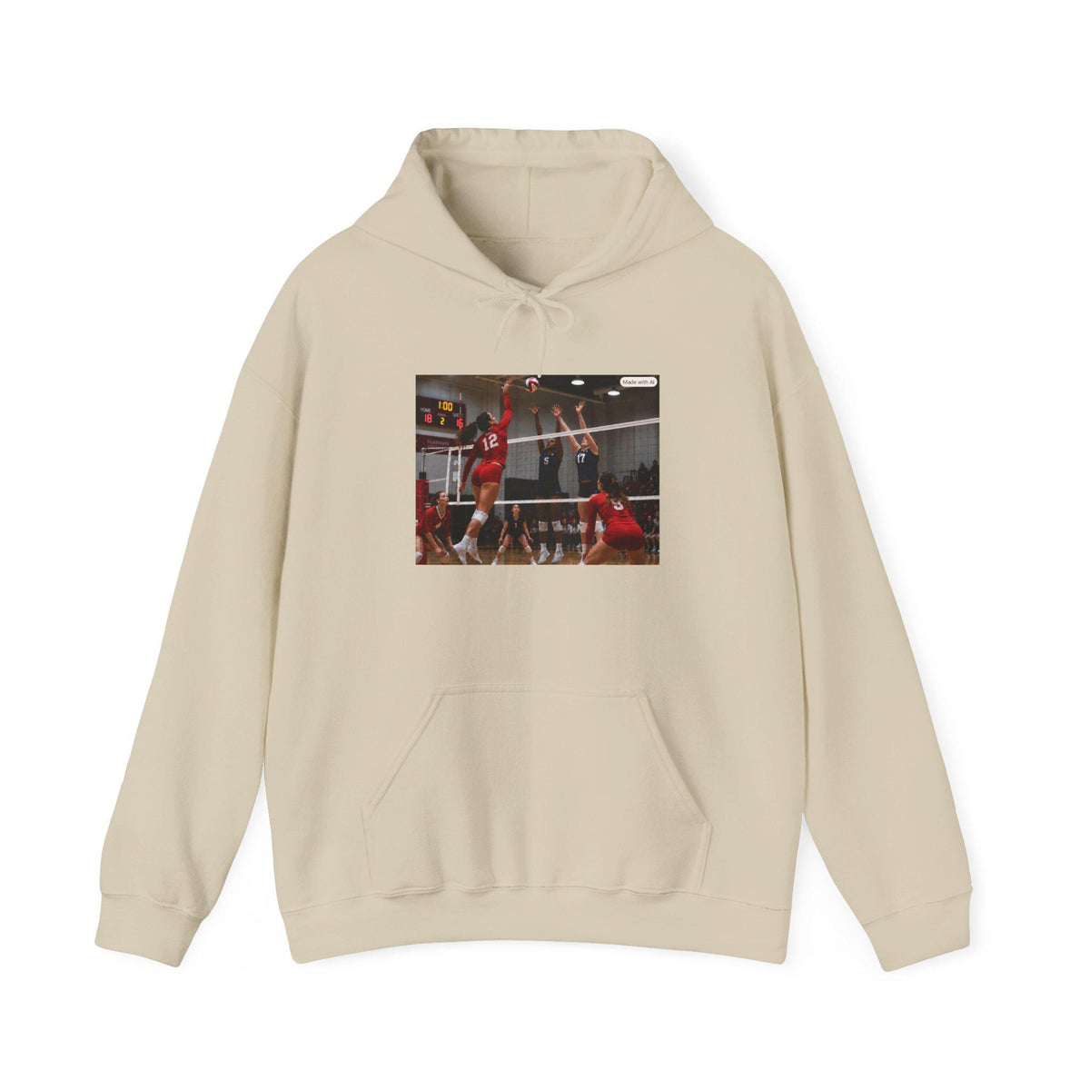 Volleyball Spike Action Hoodie | Volleyball Player Court Scene, Sports Apparel