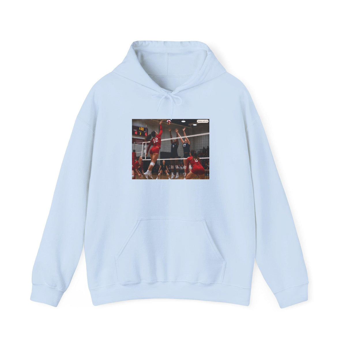 Volleyball Spike Action Hoodie | Volleyball Player Court Scene, Sports Apparel