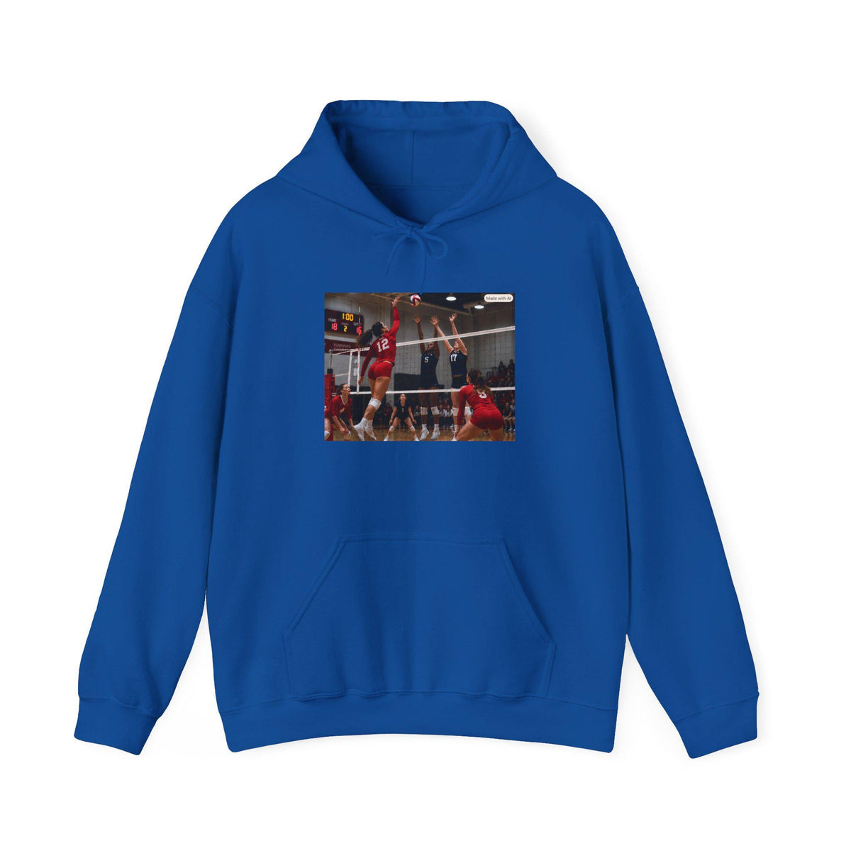 Volleyball Spike Action Hoodie | Volleyball Player Court Scene, Sports Apparel