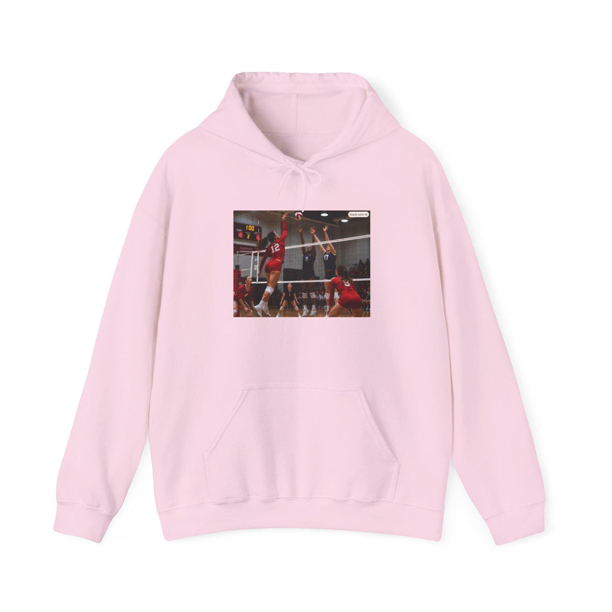 Volleyball Spike Action Hoodie | Volleyball Player Court Scene, Sports Apparel