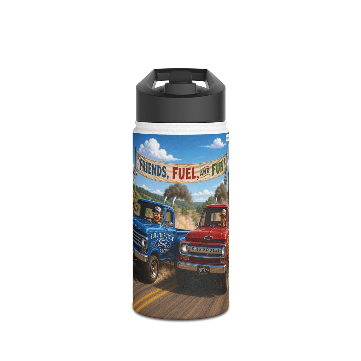 Friends Fuel Fun vintage pickup trucks water bottle | stainless steel bottle
