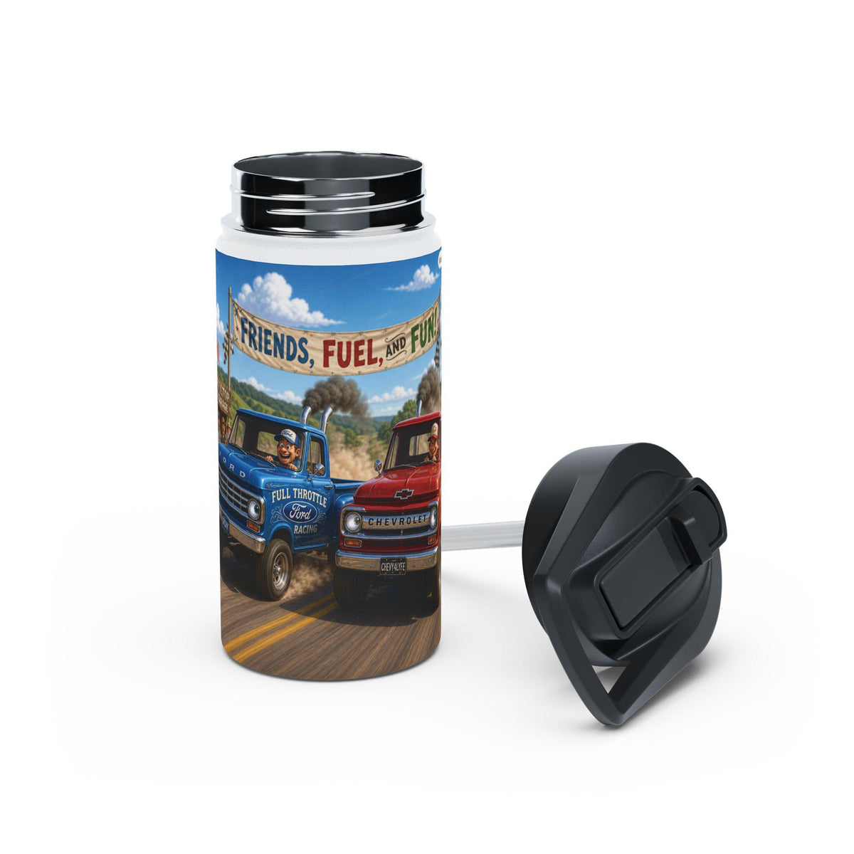 Friends Fuel Fun vintage pickup trucks water bottle | stainless steel bottle