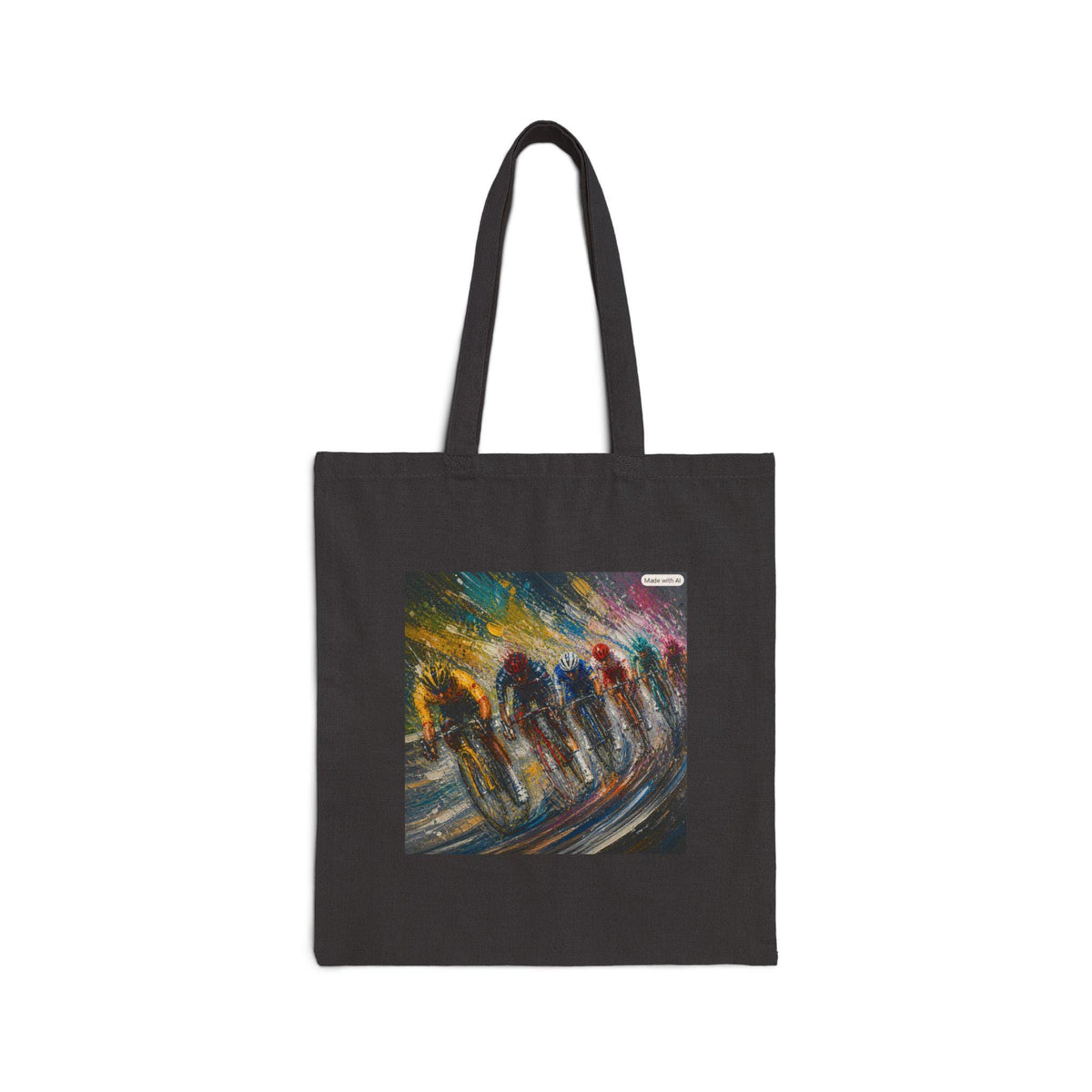Cycling Race Art Tote Bag | Vibrant Night Ride Canvas Cyclists