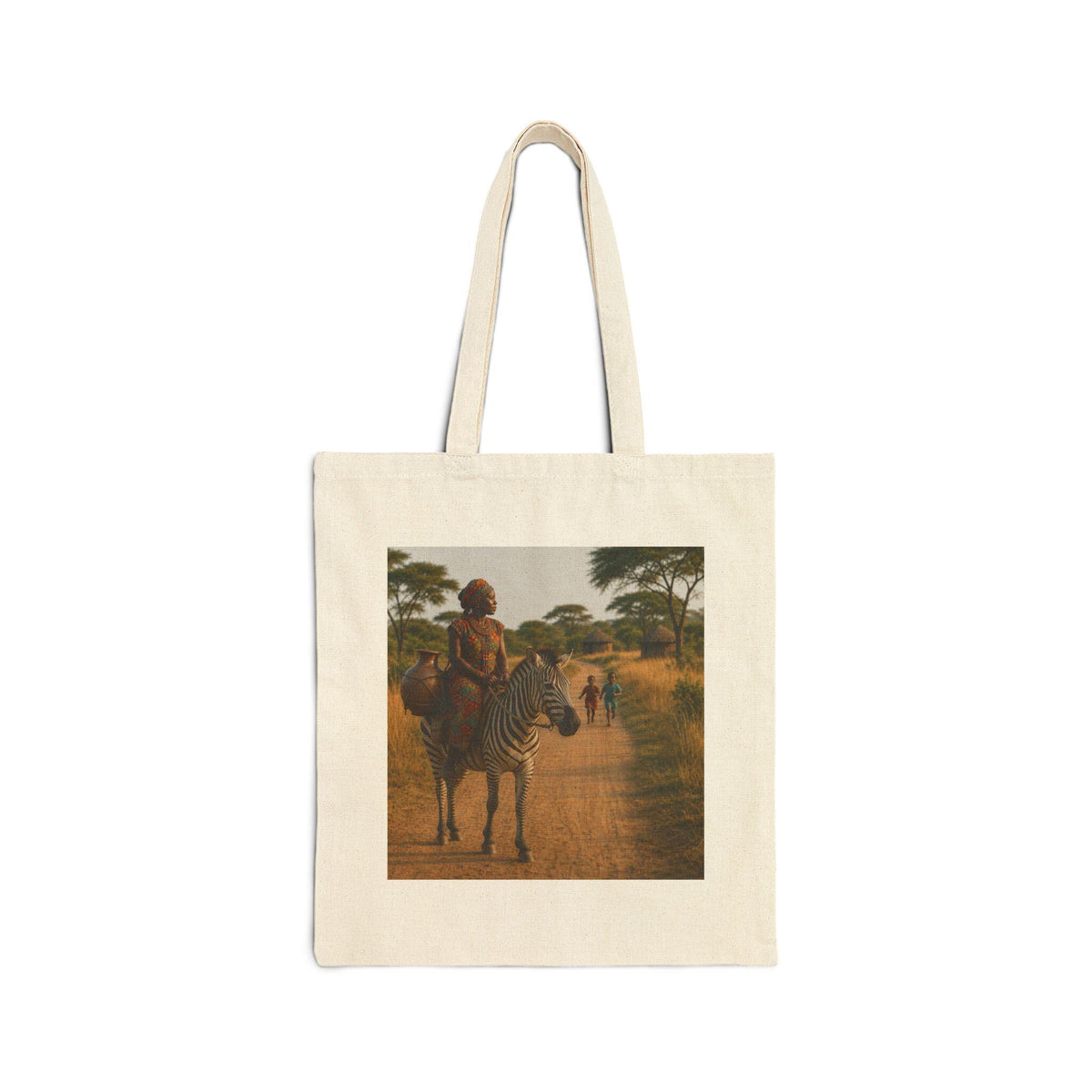 African Savannah Zebra Riders Tote Bag | Vintage Safari Illustration