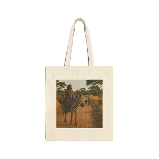 African Savannah Zebra Riders Tote Bag | Vintage Safari Illustration