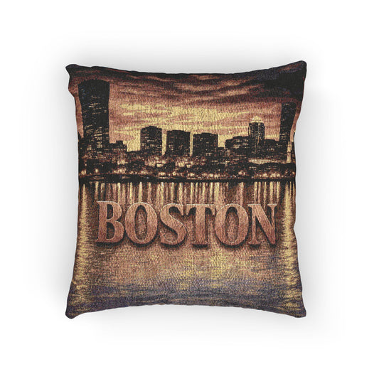 Woven Boston Skyline Pillow, Cotton Polyester Blend Home Décor (17" x 18")