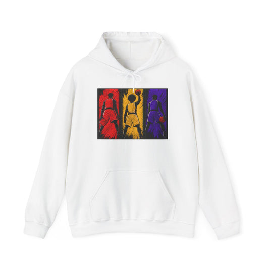 Basketball Silhouettes Hoodie | Red Yellow Purple Court Players