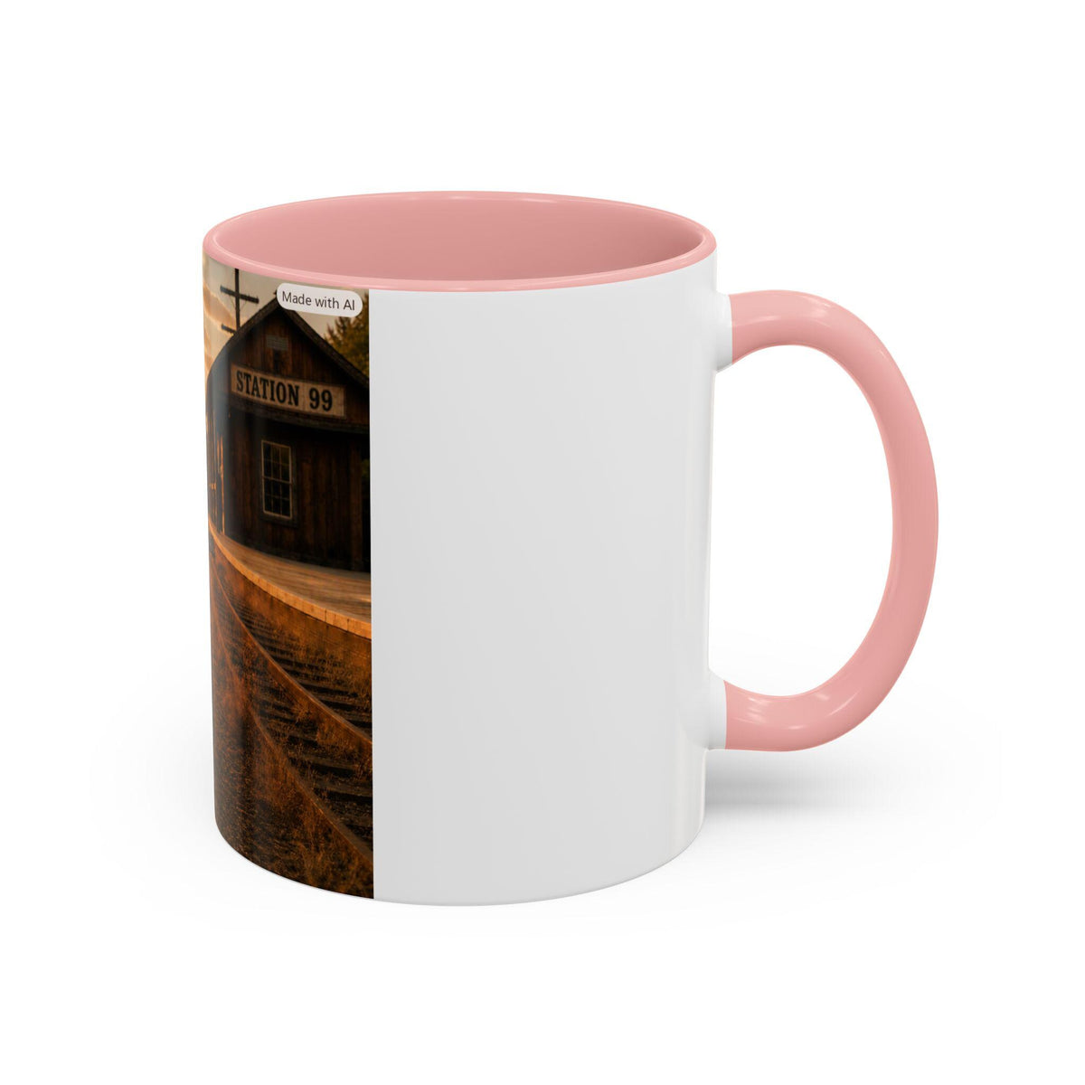 Cowboy Guitar Player Mug | Western Train Station Sunset Accent Coffee Mug