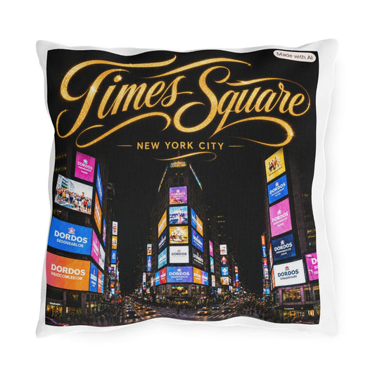 Times Square New York City Pillow | Neon Billboard Night Skyline Outdoor Pillow