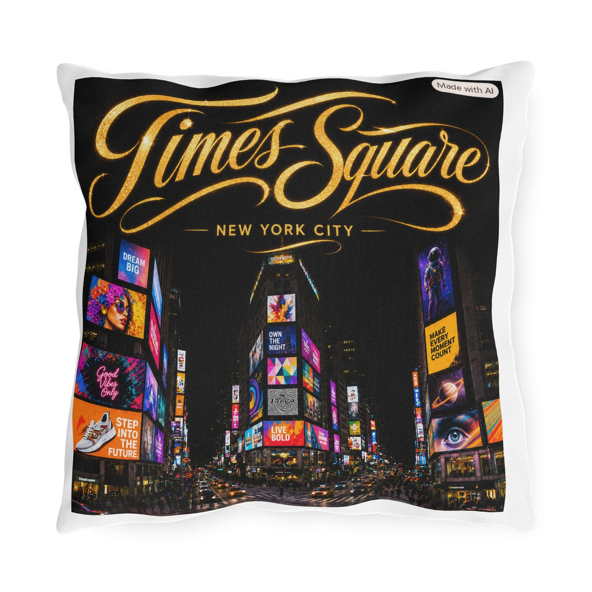 Times Square New York City Outdoor Pillow | Neon Cityscape Throw