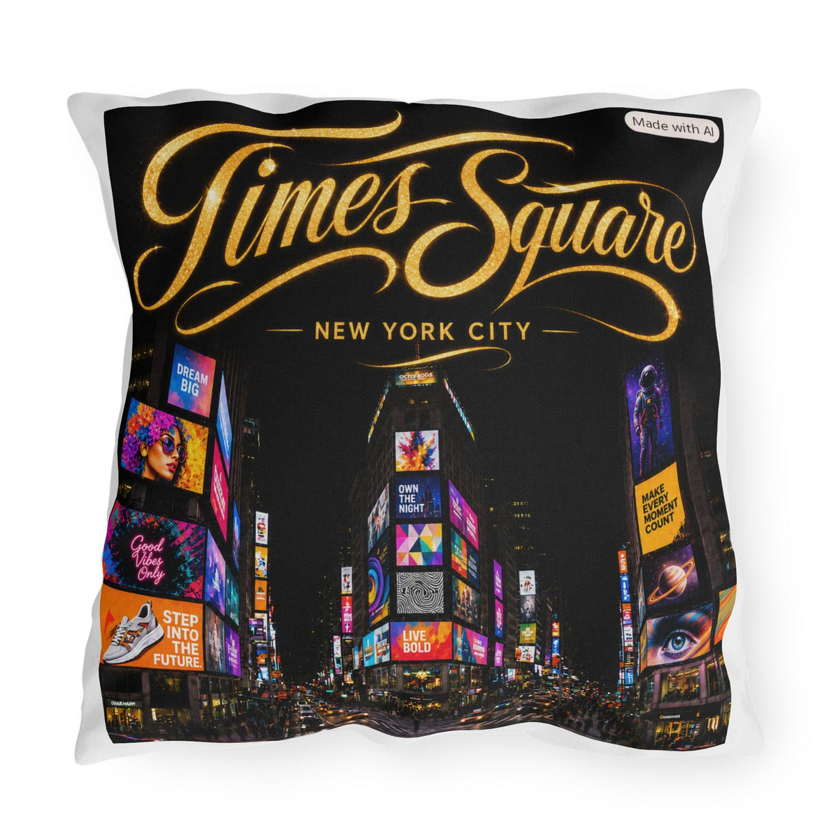 Times Square New York City Outdoor Pillow | Neon Cityscape Throw
