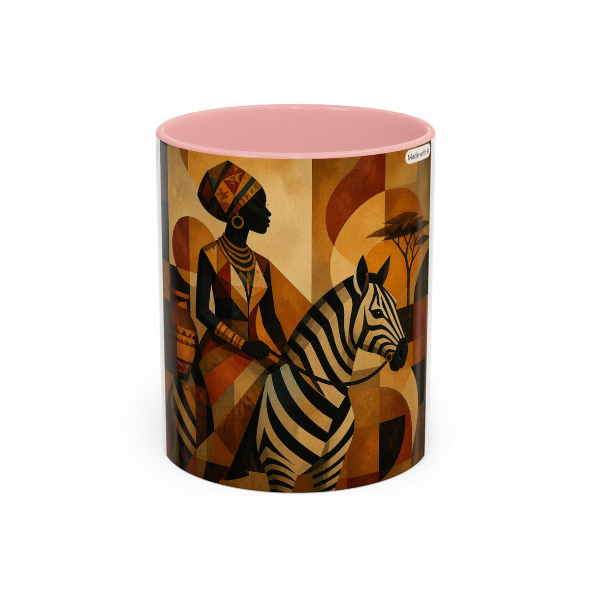 African Safari Zebra and Woman Mug | Accent Coffee Mug 11oz 15oz