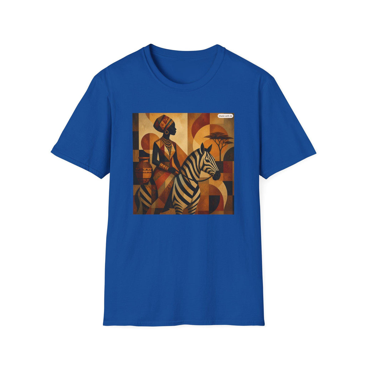 African Woman and Zebra T-Shirt | Abstract Tribal Art, Earth Tones