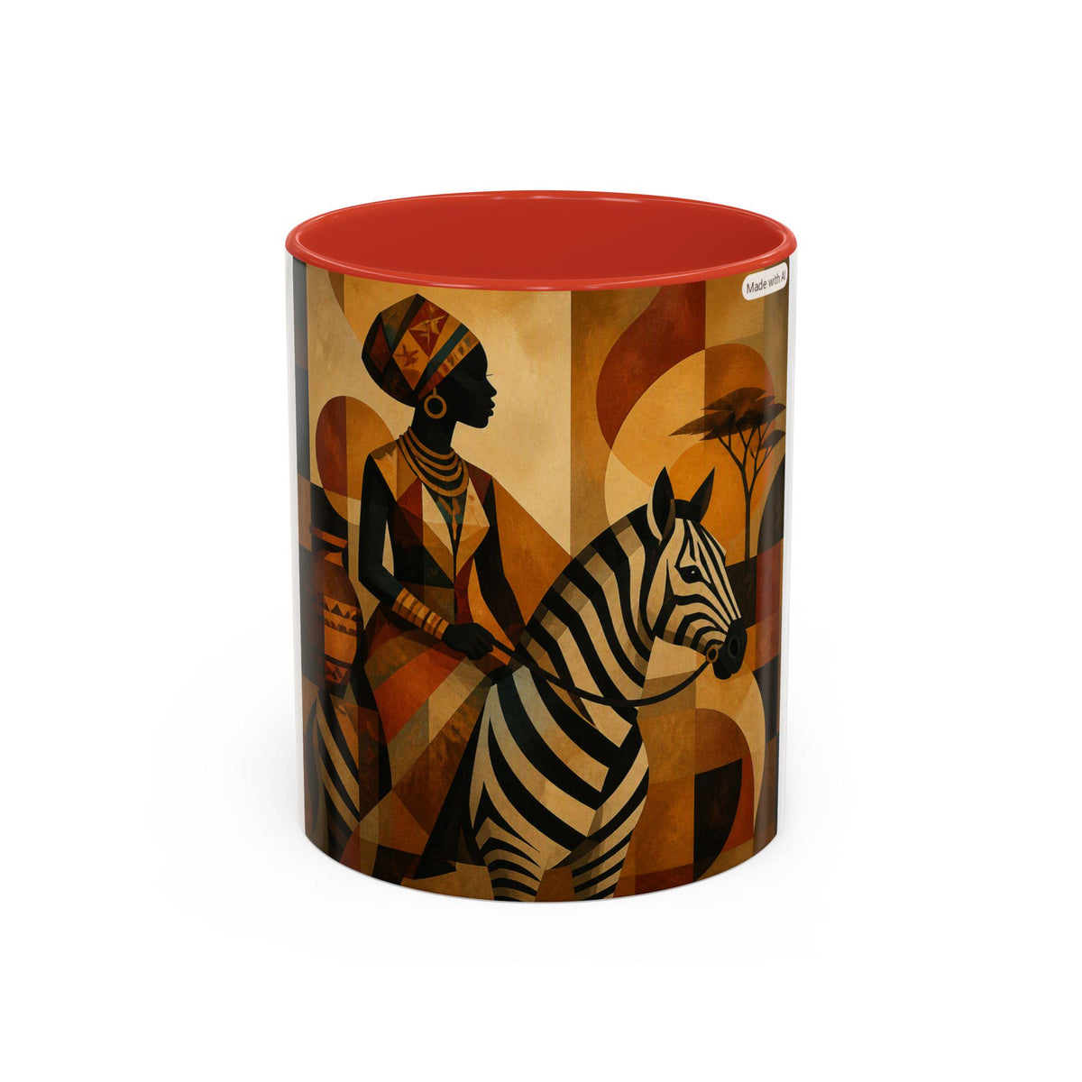 African Safari Zebra and Woman Mug | Accent Coffee Mug 11oz 15oz