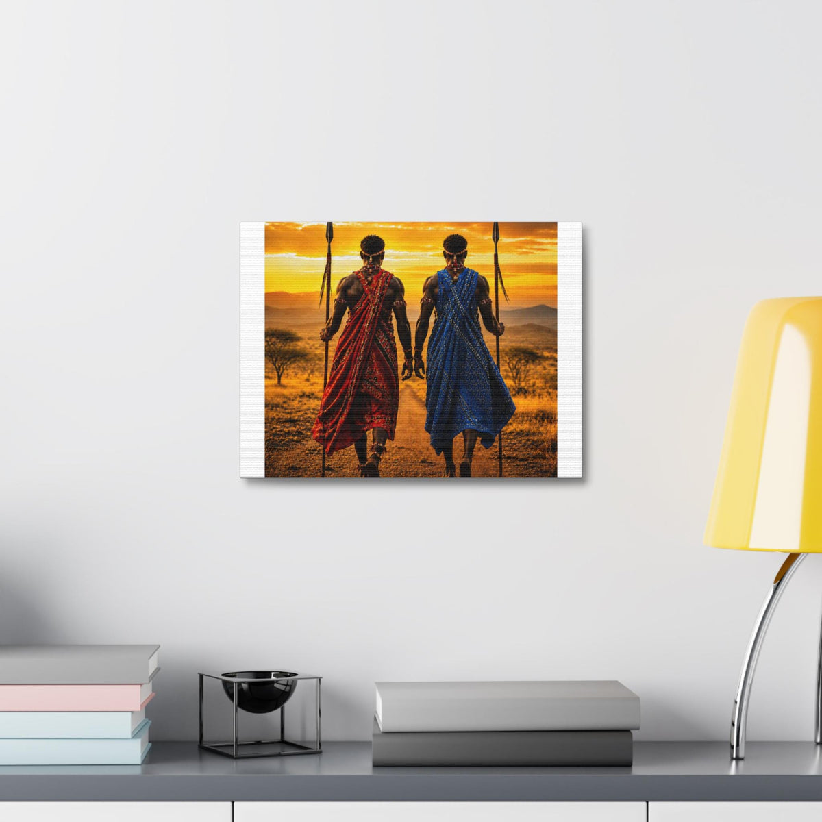 Maasai Warriors Stretched Canvas | African Sunset Wall Art