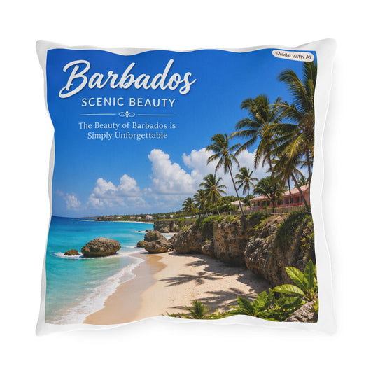 Barbados Scenic Beach Outdoor Pillow | Tropical Palm Beach Decor