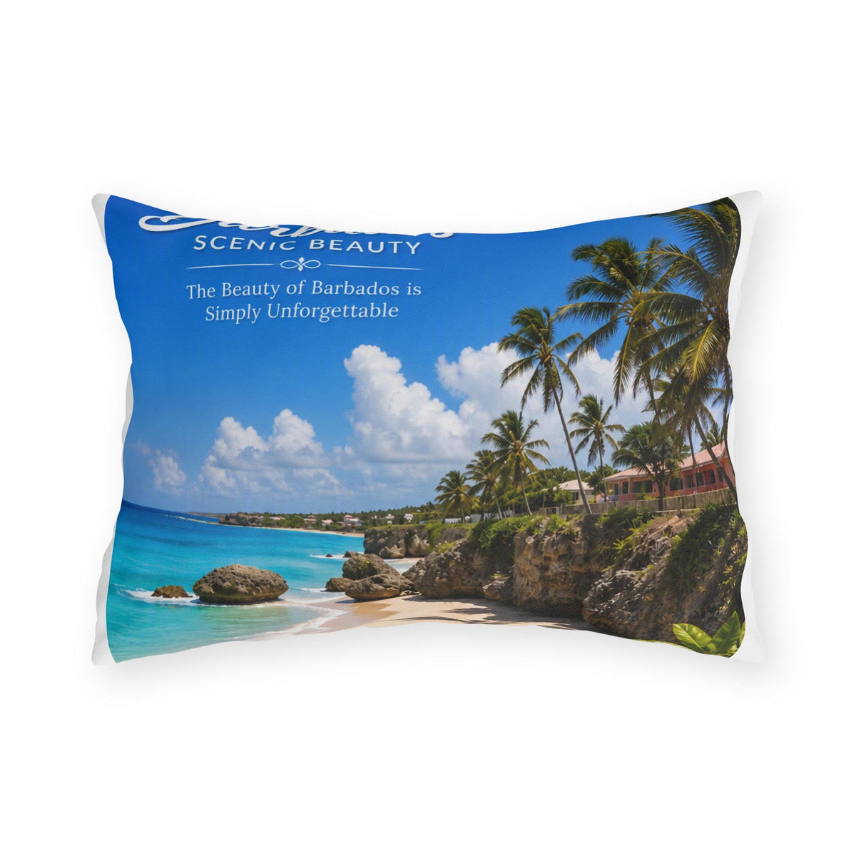 Barbados Scenic Beach Outdoor Pillow | Tropical Palm Beach Decor