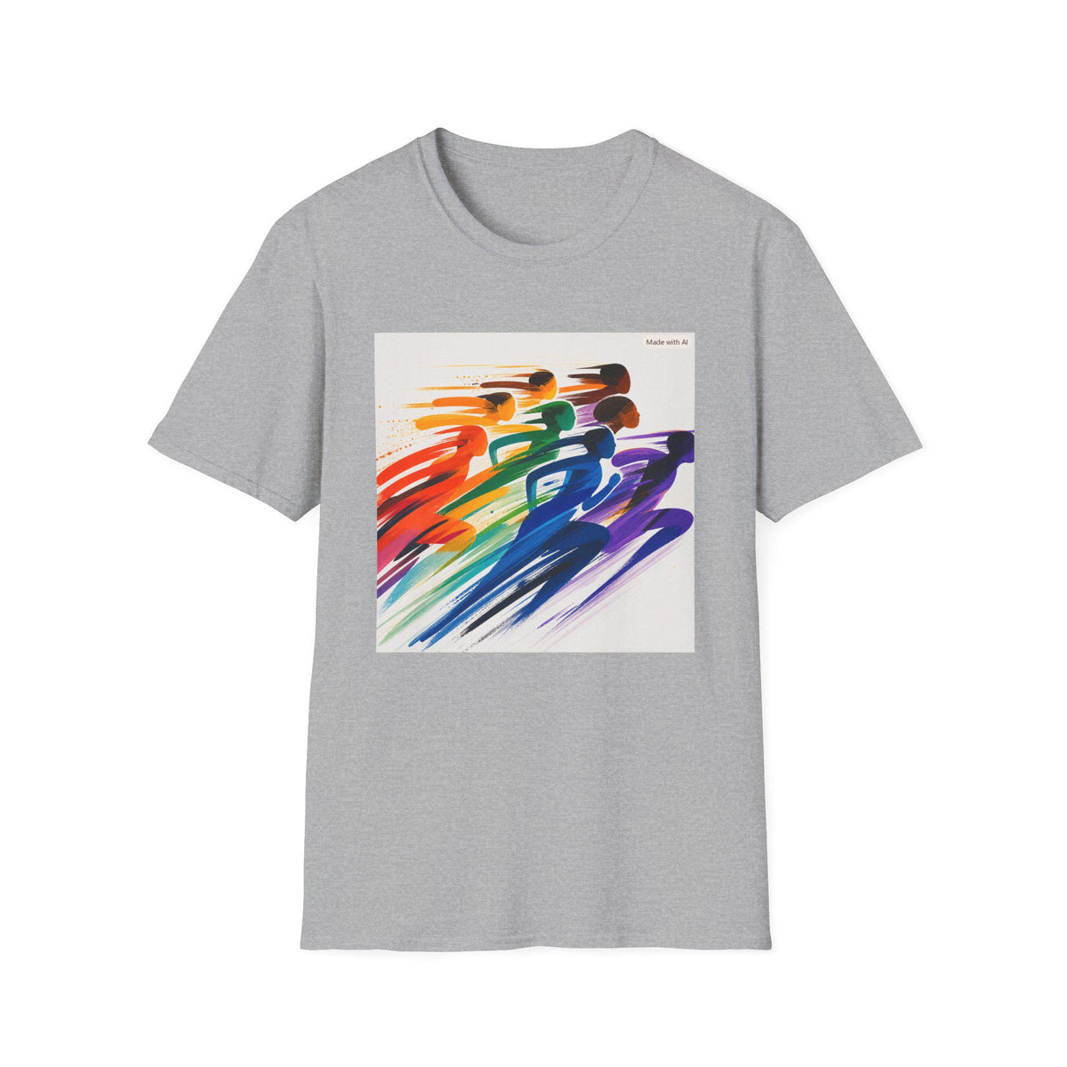 Rainbow Running Figures T-Shirt | Abstract Pride Motion Art