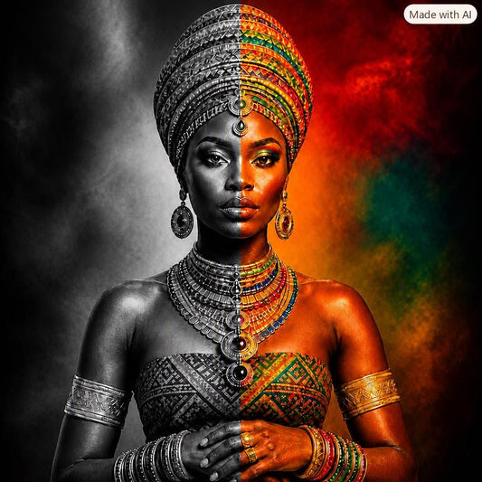 African Queen Portrait: Vibrant Cultural Heritage Art Print