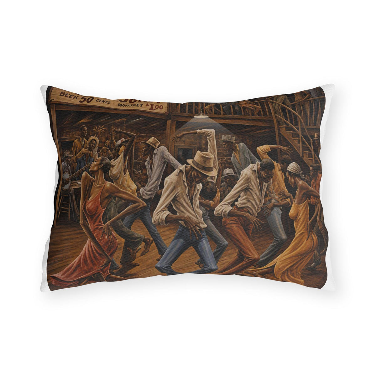 Juke Joint Dance Scene Outdoor Pillow | Vintage Blues Bar Dance Illustration