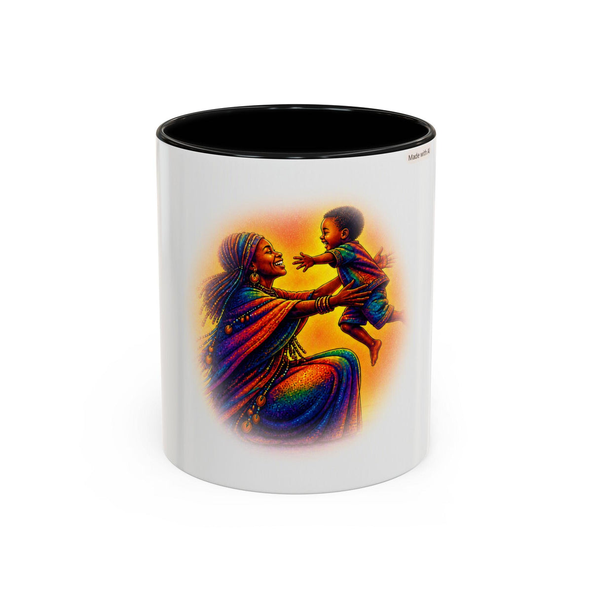 Mother and Child Illustration Accent Mug | Colorful Warm Embrace