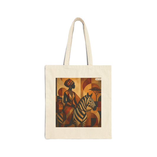 African Woman and Zebra Tote Bag | Abstract Tribal Art Canvas