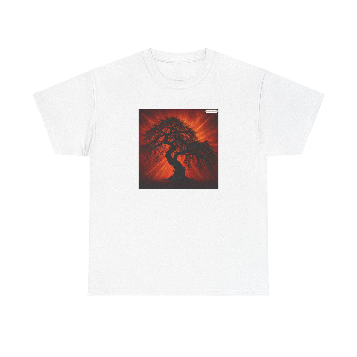 Fiery Bonsai Tree Tee | Zen Tree Silhouette, Sunset Red Graphic Shirt