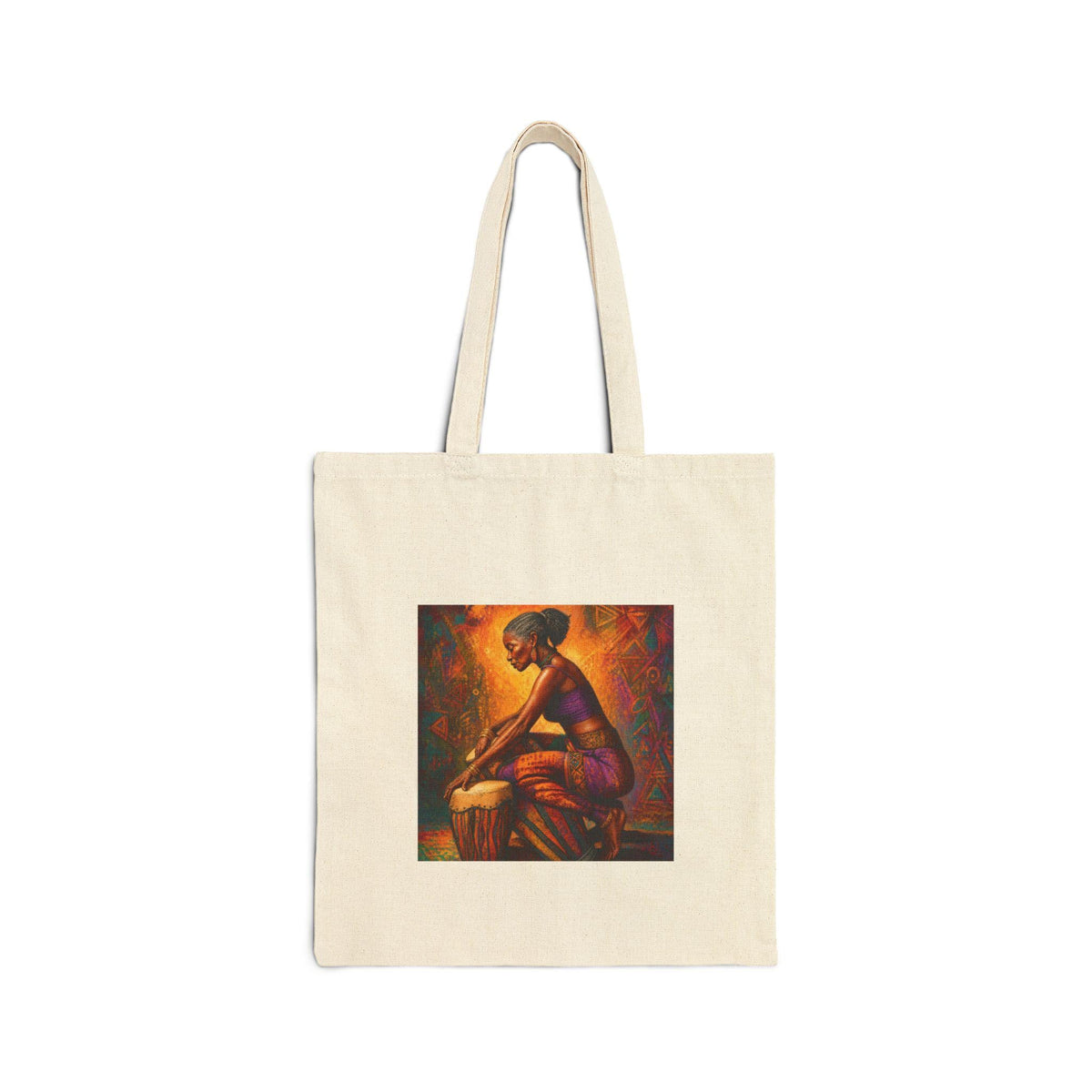 Afrofuturist Woman Drum Player Tote Bag | Ethnic Art Illustration