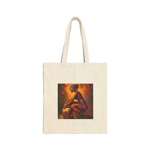 Afrofuturist Woman Drum Player Tote Bag | Ethnic Art Illustration