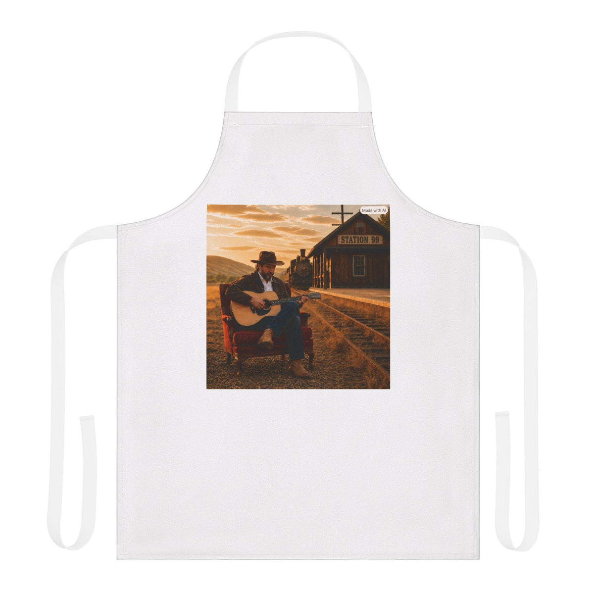 Country Guitarist Playing at Train Station Apron | Musician Cooking Apron