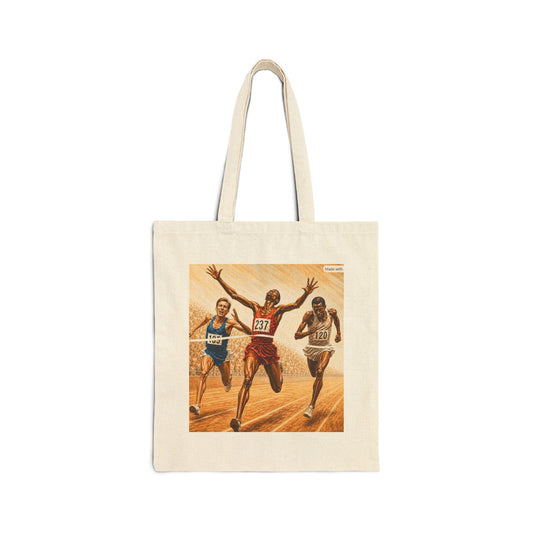 Track Race Finish Line Tote Bag | Runner Illustration, Sports Canvas Tote