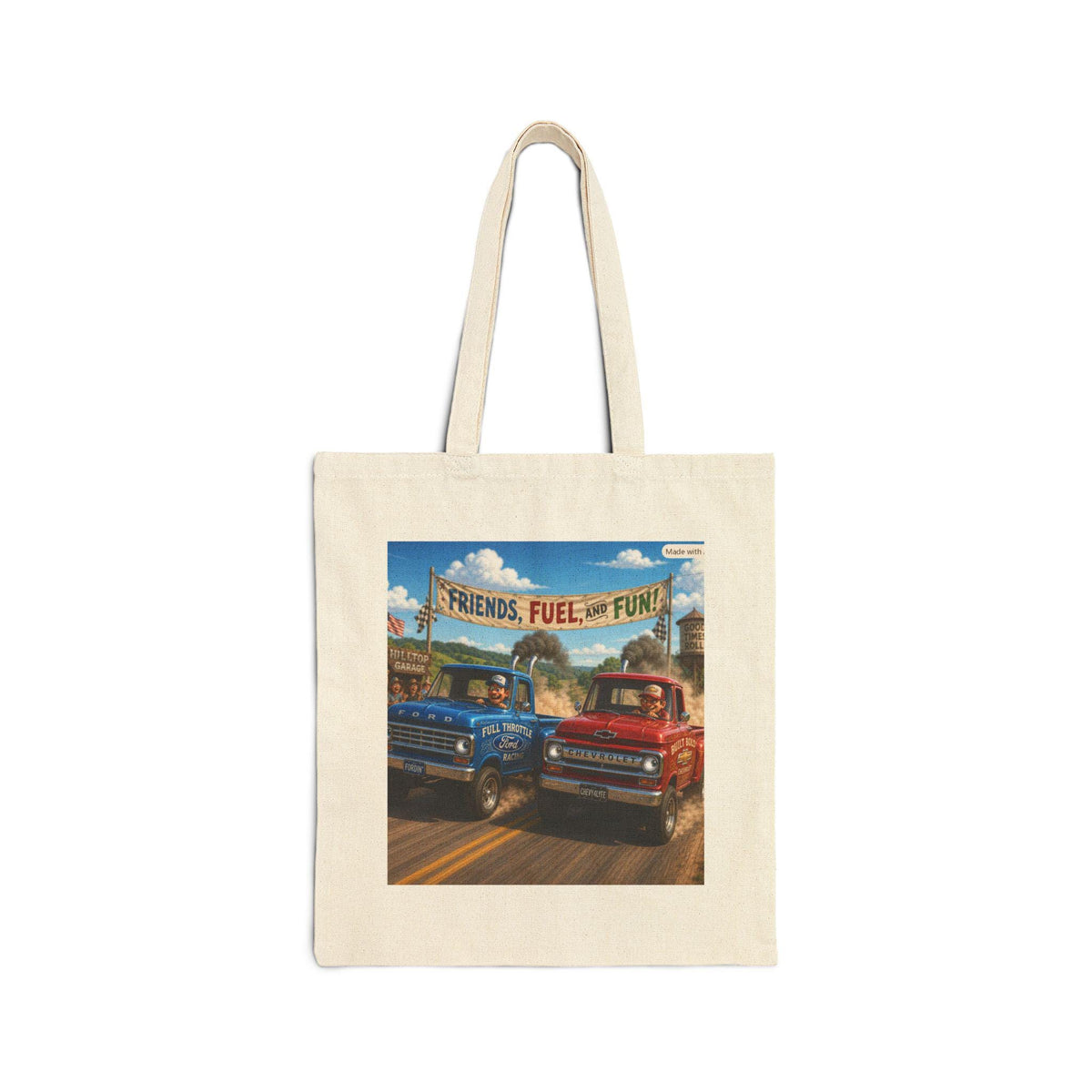 Friends Fuel Fun vintage pickup trucks Tote Bag | retro racing road trip design