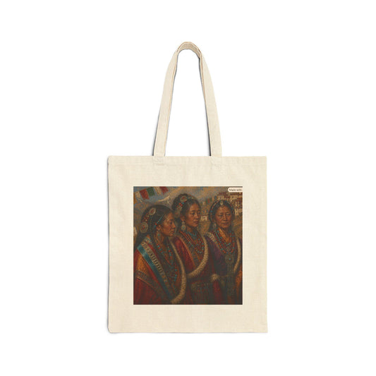 Women in Traditional Dress Tote Bag | Vintage Folk Art Illustration