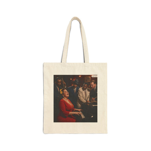 Woman at Piano Tote Bag | Vintage Jazz Scene, Musicians Artwork