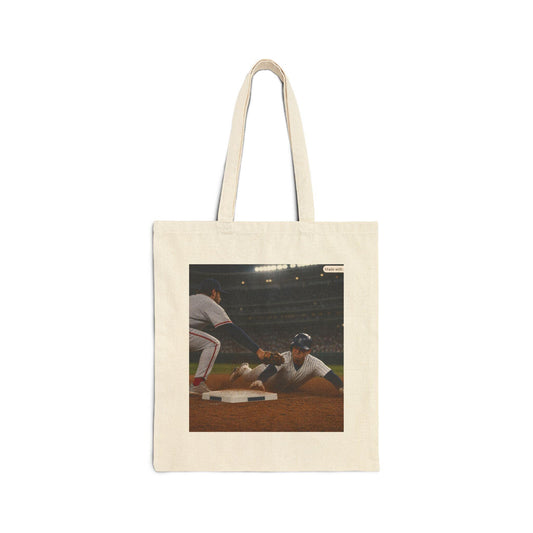 Baseball Slide Tote Bag | Vintage Stadium Action Canvas Tote