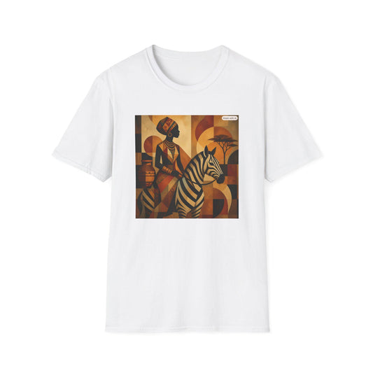 African Woman and Zebra T-Shirt | Abstract Tribal Art, Earth Tones