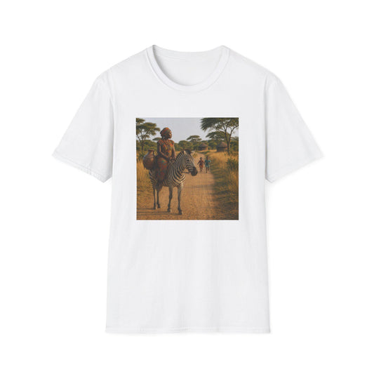 African Safari Scene T-Shirt | Zebra Rider Landscape Print