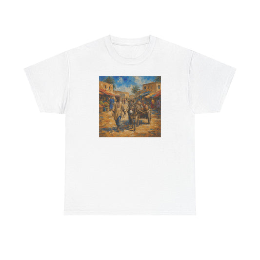 Vintage Market Street Art T-Shirt  Rustic Mediterranean Scene Tee