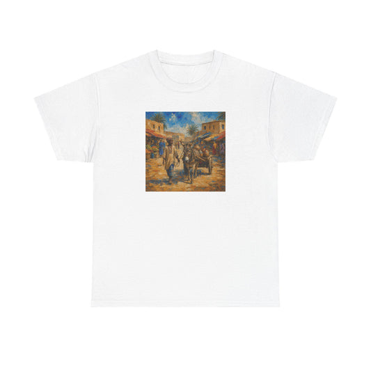 Vintage Market Street Art T-Shirt  Rustic Mediterranean Scene Tee